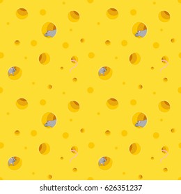 Seamless pattern vector. Mouse in cheese.