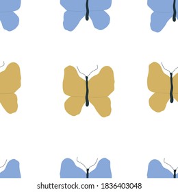 Seamless pattern. Vector multicolored butterflies on white background