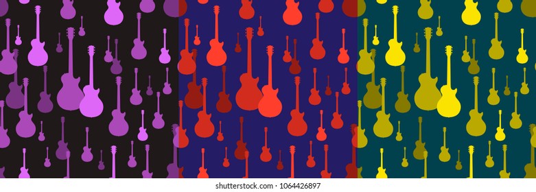 Seamless pattern. Vector music pattern with guitars. Abstract textured background design. Music symbols. Electric guitar. Gibson Les Paul.