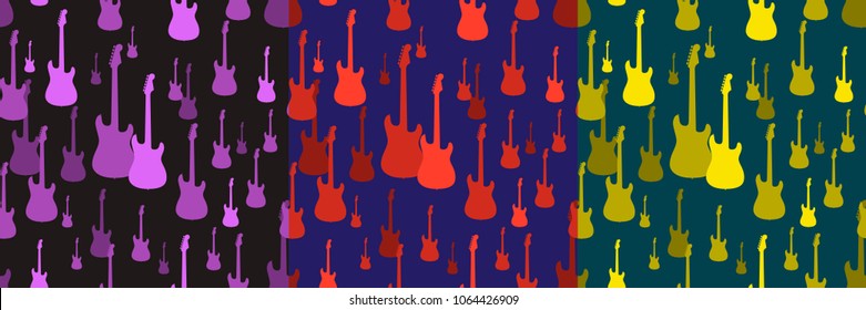 Seamless pattern. Vector music pattern with guitars. Abstract textured background design. Music symbols. Electric guitar. Fender Stratocaster.