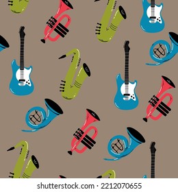 seamless pattern Vector music pattern with Musical instruments . Hand drawn background. Great for textiles, wrapping paper, wallpapers.