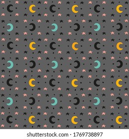 seamless pattern vector night stars crescent textile grey pajama kids  