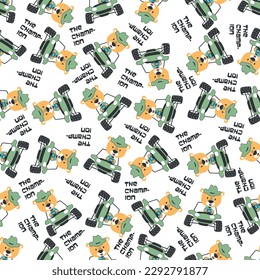 Seamless pattern vector of off road car with animal driver. Creative vector childish background for fabric textile, nursery background, baby clothes, poster, wrapping paper and other decoration.