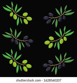 Seamless  pattern. Vector olive branch.  Olive oil.  black and green olive branch. olive ornament. Paper design