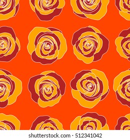 Seamless pattern with vector orange, red and yellow rose flowers.