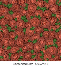 Seamless pattern with vector orange rose flowers.