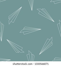 Seamless pattern with Vector outline paper plane icons.