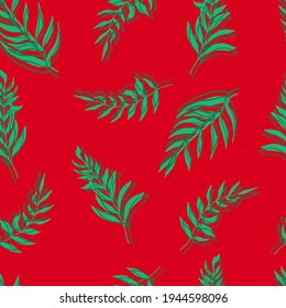 seamless pattern vector palm tree leaves green leaves and contours on background. For textiles, packaging, fabrics, wallpapers, backgrounds, invitations. Summer tropics