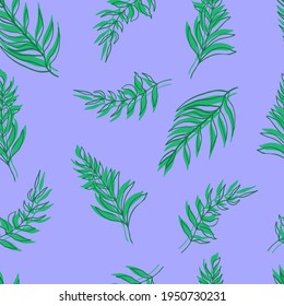 seamless pattern vector palm tree leaves green leaves and contours on background. For textiles, packaging, fabrics, wallpapers, backgrounds, invitations. Summer tropics