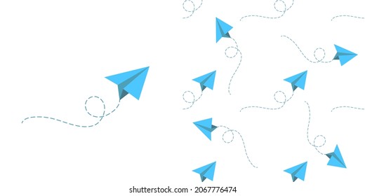 Seamless pattern with vector paper airplane. 