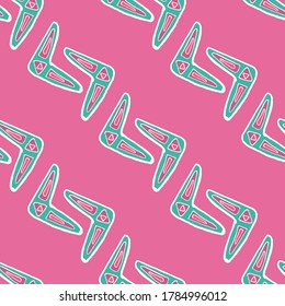 Seamless pattern vector of pastel tribal style motif boomerang on pastel pink background