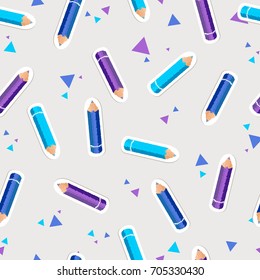 Seamless pattern vector pencils stickers. Cute stickers, patches or pins collection
