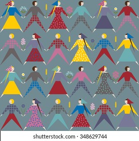 Seamless pattern. Vector pattern of people .Vector flat illustration. For cards, invitations, backgrounds, wedding or baby shower albums, arts and scrapbooks. 