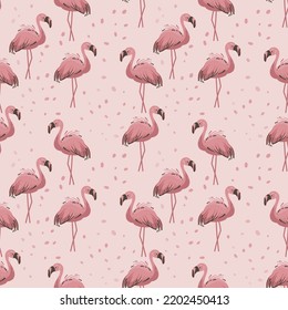 Seamless pattern vector pink flamingo. Background, wallpaper, fabric, textile.