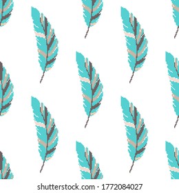 Seamless pattern vector pixel art feather. 8 bit