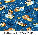 Seamless pattern vector of planes cartoon with funny pilot. Aviation elements cartoon