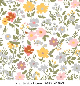 Seamless pattern. Vector Pretty pattern in vintage flowers. Colorful flowers on white background. Liberty floral background. Beautiful template for fashion prints.