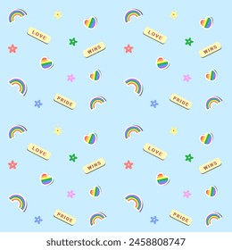 Seamless pattern vector of pride symbols, rainbow, heart, love wins concept for pride month theme