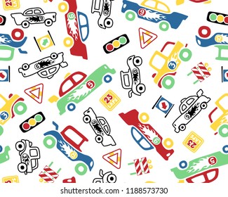 Seamless pattern vector of racer cars elements cartoon