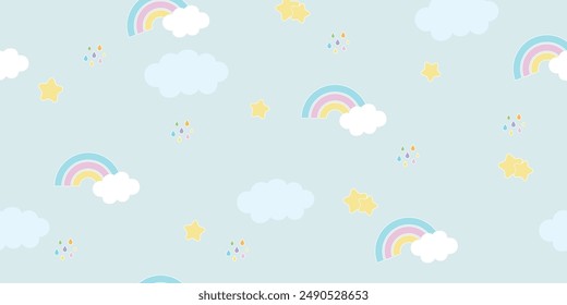 Seamless pattern vector. Rainbow , cloud, star