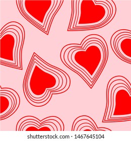 Seamless pattern vector of red heart shape Stacked with a transparent heart, illustration vector, paper pattern.