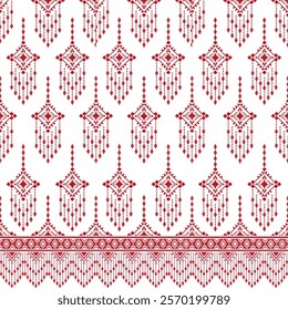 Seamless Pattern, Vector, Red and White Geometric Pattern, 
Traditional Asian-Inspired Design, 
Ornate Decorative Wallpaper