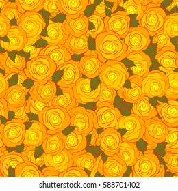 Seamless pattern with vector red and yellow rose flowers.