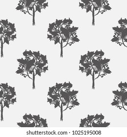 Seamless pattern, vector repeating illustration, decorative ornamental stylized endless trees. Abstract background, seamles graphic illustration Artistic line drawing silhouette.