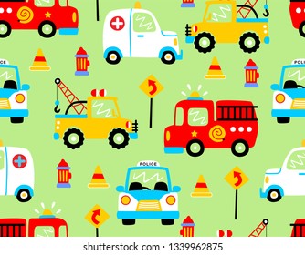 Seamless pattern vector of rescue vehicles cartoon. Traffic element illustration