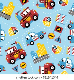 seamless pattern vector of rescue vehicles cartoon with city traffic element