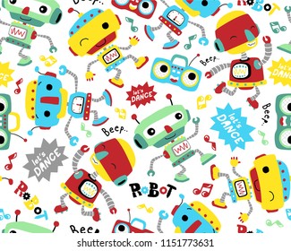 Seamless pattern vector of robots cartoon dancing