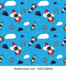 Seamless pattern vector of rockets cartoon for background or textile