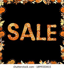 Seamless pattern. Vector. Sale promotion sign, Online shopping discount, Entrepreneur and e-business commerce, Dressmaker and fashion business. Illustration in orange, black and yellow colors.
