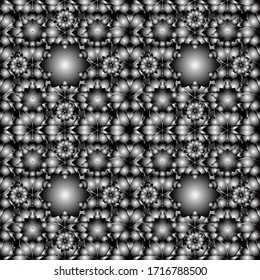 Seamless pattern of vector silver elements on a white, gray and black background.