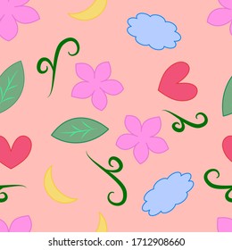 seamless pattern vector of simple  drawing vintage flowers on pastel orange background