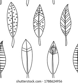 Seamless pattern. Vector sketch of a native american feathers. Background for paper, interior and textile