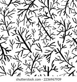 Seamless pattern with vector spruce branches. Ink illustration. Christmas ornament for wrapping paper and decor.