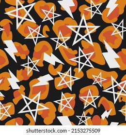 seamless pattern of vector stars and rays with orange colors.