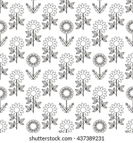Seamless pattern vector stylization black flowers with white background,hipster linear style. Design for textile, clothes, wallpapers, packaging, coloring and card, poster