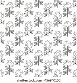 Seamless pattern vector stylization black flowers with white background,hipster linear style. Design for textile, clothes, wallpapers, packaging, coloring and card, poster