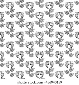 Seamless pattern vector stylization black flowers with white background,hipster linear style. Design for textile, clothes, wallpapers, packaging, coloring and card, poster