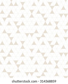 Seamless pattern. Vector subtle background. Geometric abstract texture. Linear triangular grid with randomly disposed filled triangles. Light hipster backdrop. Neutral universal geometric ornament.