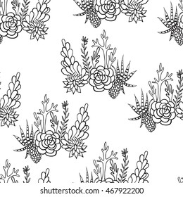 Seamless Pattern  Vector  Succulent Plants Background Texture With hand drawn doodle