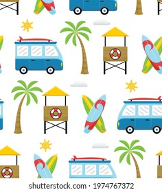 Seamless pattern vector of summer beach holiday elements cartoon