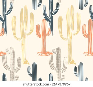 Seamless pattern vector summer cactus on desert, summer tropical pattern background with cactuses, succulents. Perfect for wallpapers, surface textures, textile. Isolated on white