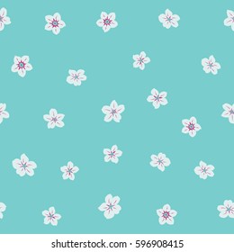 Seamless pattern vector summer print in magenta, blue and neutral colors. Small ditsy flowers for fabric design, dress, wallpaper and paper.