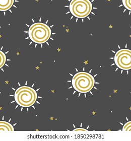 Seamless pattern. Vector sun with stars for design