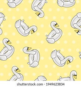 Seamless pattern vector of swan floaties on yellow background