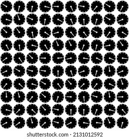 Seamless pattern vector with time random black clock.