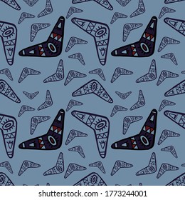 Seamless pattern vector of tribal motif art style boomerang on tribal pastel background for making many kinds of artwork, printing or textile